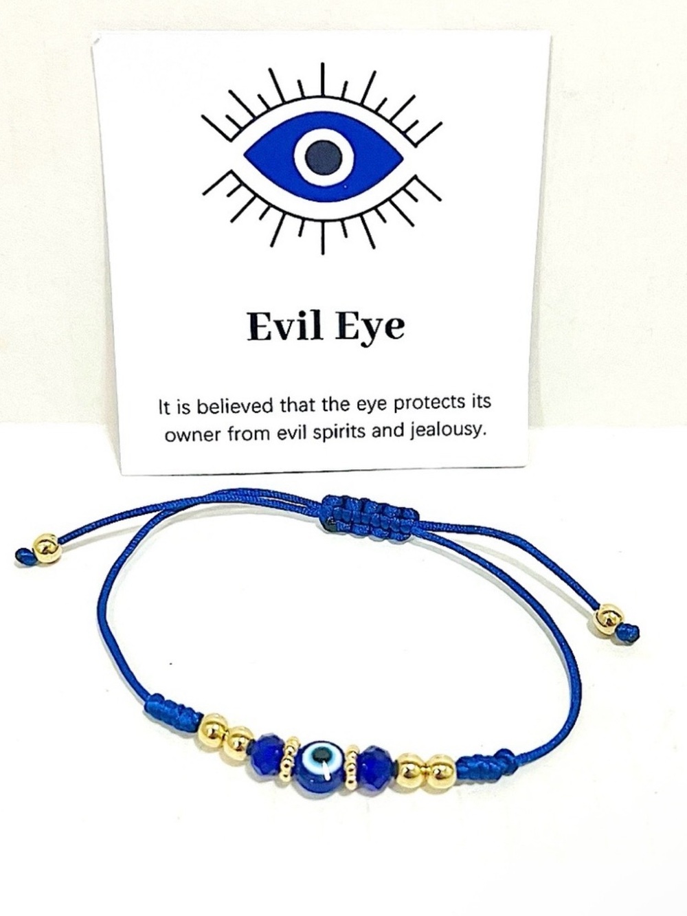 New Blue Evil Eye Beaded Adjustable Cord Bracelet - Picture 2 of 3